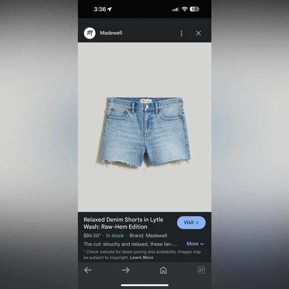 Madewell high rise denim shorts raw edge size 30 - Picture 14 of 14